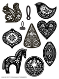 Linocut Ornaments Stamps Set