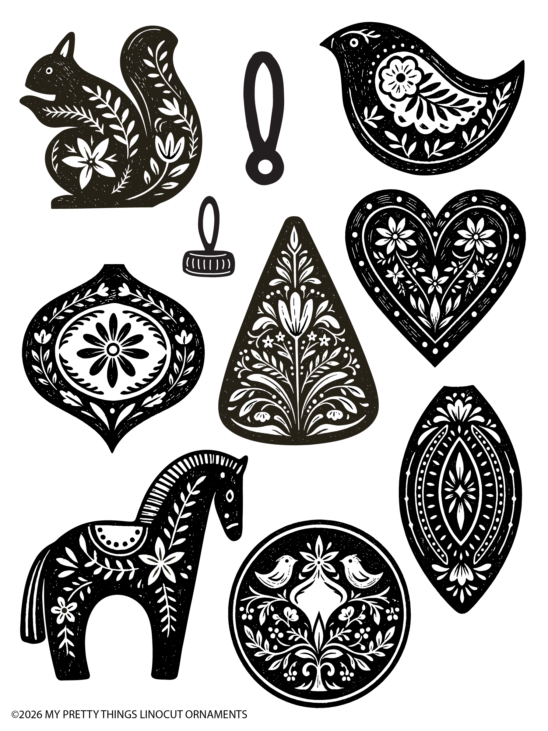 Linocut Ornaments Stamps Set