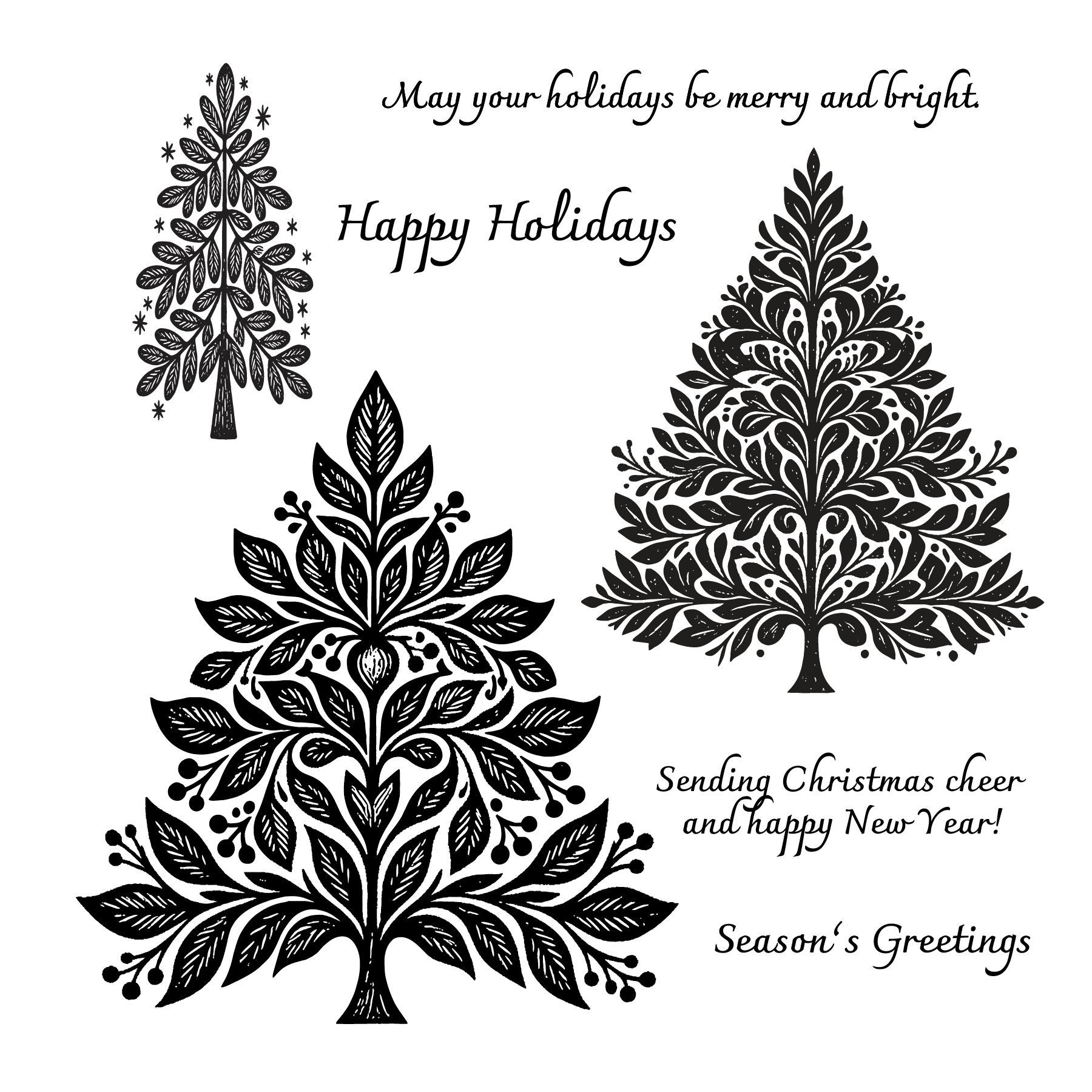 Linocut Nordic Pine Stamps Set